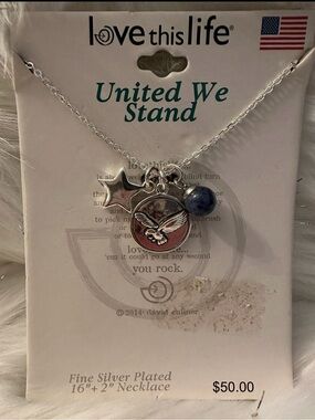 Love This Life Silver-Plated Eagle & Star Necklace with Blue Accent